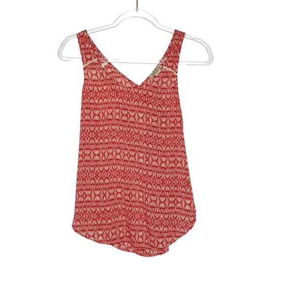 LUCKY BRAND Printed Tank Top Split Back Racerback Geometric-Pattern Red White XS - Picture 7 of 7